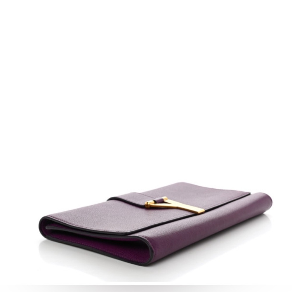 SAINT LAURENT Textured Calfskin Classic Y Ligne Clutch Purple - Picture 3 of 8